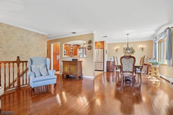 Chandelier, Dining room, Interior, Kitchen, Wood Texture Flooring