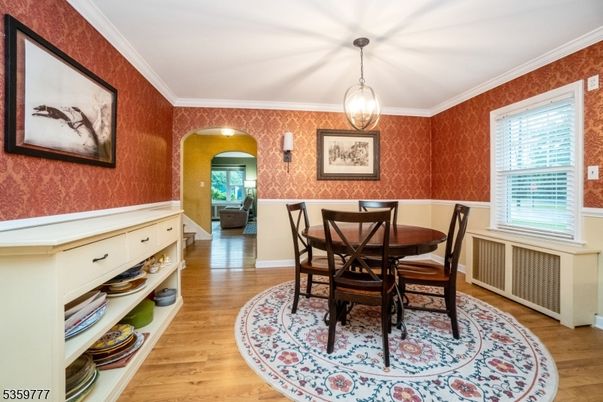 Dining room, Interior, Pendant Lights, Wood Texture Flooring