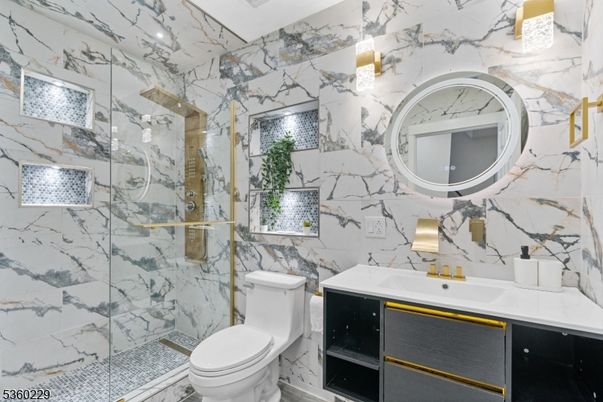 Bathroom, Glass Shower, Interior, Marble Walls