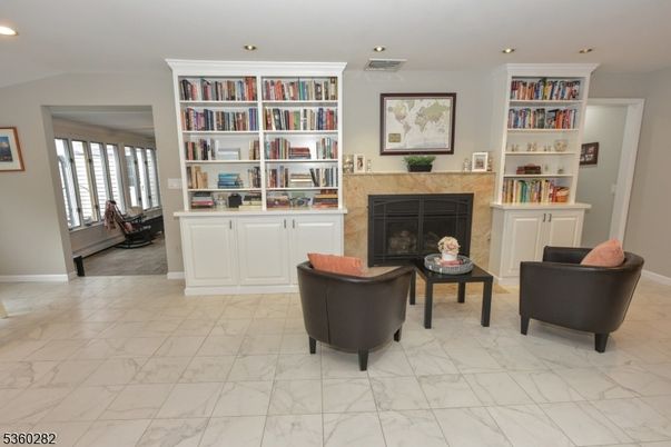 Fireplace, Interior, Living room, Marble, Recessed Lighting