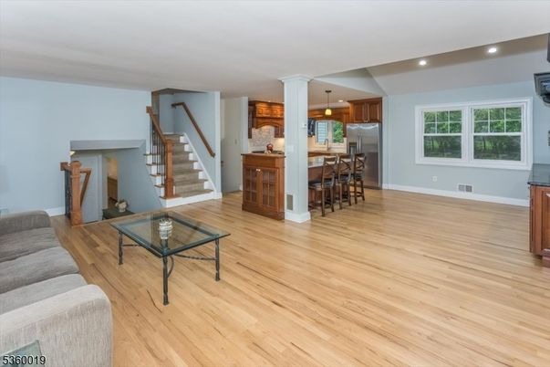 Dining room, Interior, Kitchen, Living room, Pendant Lights, Recessed Lighting, Wood Texture Flooring