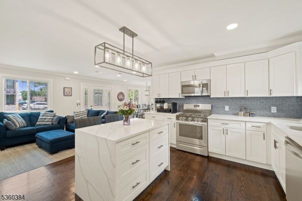 Interior, Kitchen, Living room, Pendant Lights, Recessed Lighting, Stainless Steel Appliances, Wood Texture Flooring