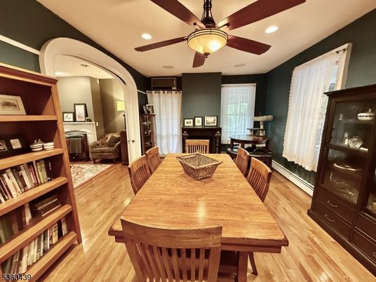Dining room, Interior, Recessed Lighting, Wood Texture Flooring