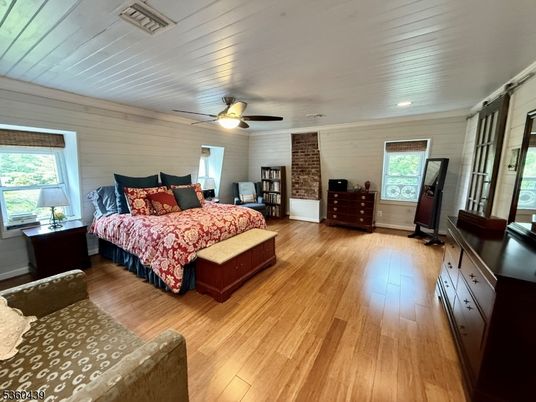 Bedroom, Interior, Recessed Lighting, Stone Walls, Wood Texture Flooring