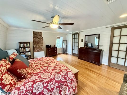 Bedroom, Interior, Recessed Lighting, Stone Walls, Wood Texture Flooring