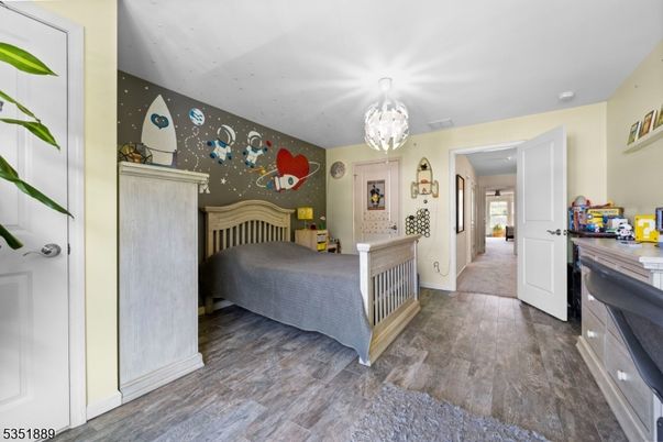 Bedroom, Chandelier, Interior, Wood Texture Flooring