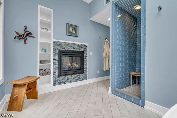 Fireplace, Interior, Recessed Lighting, Wood Texture Flooring