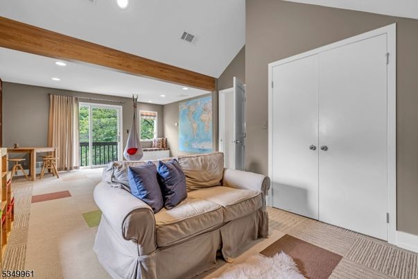 Interior, Living room, Recessed Lighting, Wooden Beams
