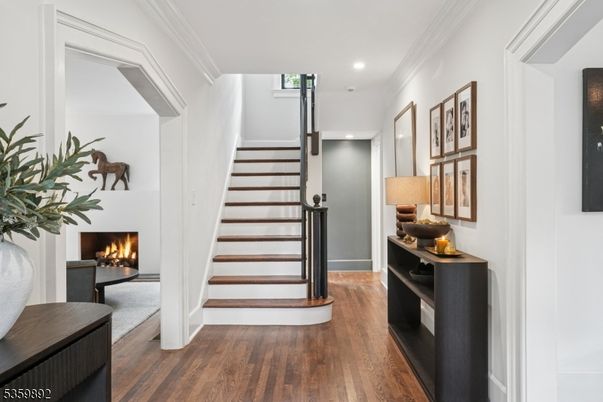 Fireplace, Interior, Recessed Lighting, Wood Texture Flooring