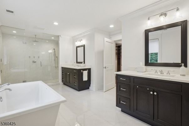 Bathroom, Dual Sink Vanities, Free Standing Baths, Glass Shower, Interior, Recessed Lighting