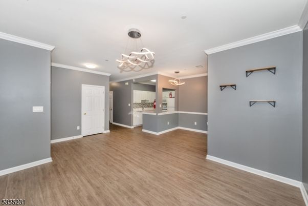Empty room, Interior, Pendant Lights, Recessed Lighting, Wood Texture Flooring