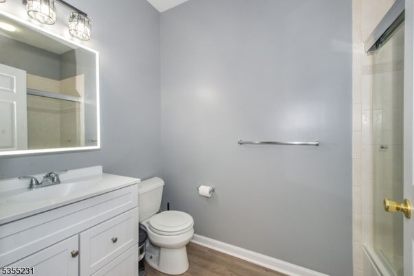 Bathroom, Glass Shower, Interior, Wood Texture Flooring