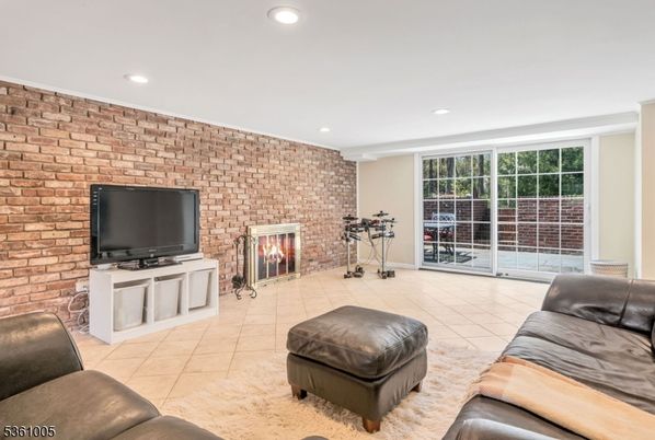 Fireplace, Interior, Living room, Recessed Lighting, Stone Walls
