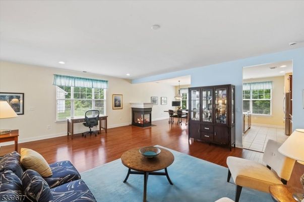 Home Office, Interior, Living room, Pendant Lights, Recessed Lighting, Wood Texture Flooring
