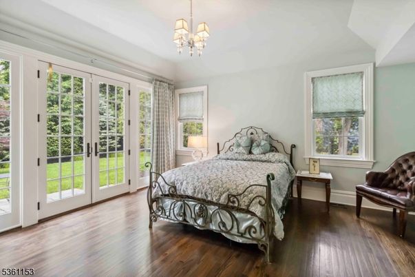 Bedroom, Chandelier, Interior, Wood Texture Flooring