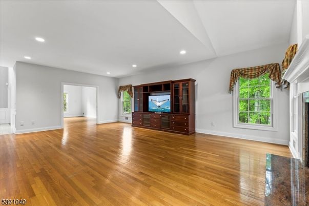 Empty room, Fireplace, Interior, Recessed Lighting, Wood Texture Flooring