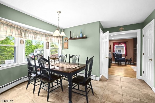 Dining room, Interior, Pendant Lights, Recessed Lighting, Wood Texture Flooring