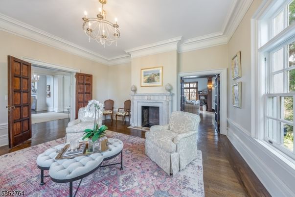 Chandelier, Fireplace, Interior, Living room, Wood Texture Flooring