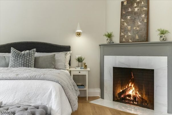 Bedroom, Fireplace, Interior, Wood Texture Flooring