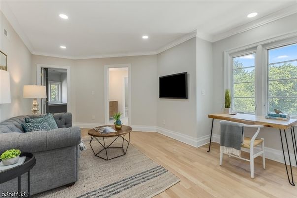 Home Office, Interior, Living room, Recessed Lighting, Wood Texture Flooring