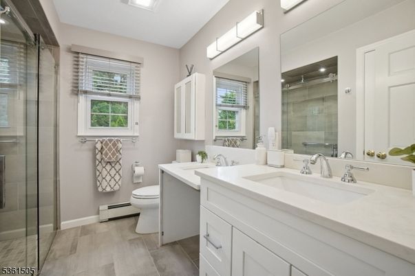 Bathroom, Dual Sink Vanities, Glass Shower, Interior, Wood Texture Flooring
