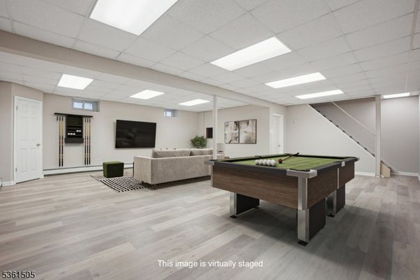 Billiard Table, Game Room, Interior, Recessed Lighting, Wood Texture Flooring