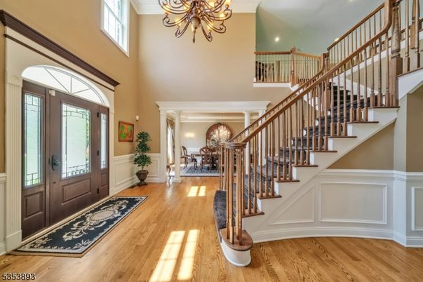 Chandelier, Dining room, Interior, Recessed Lighting, Wood Texture Flooring