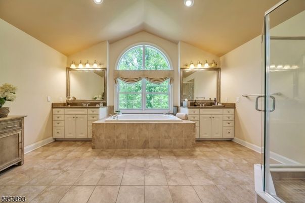 Bathroom, Dual Sink Vanities, Glass Shower, Interior, Recessed Lighting