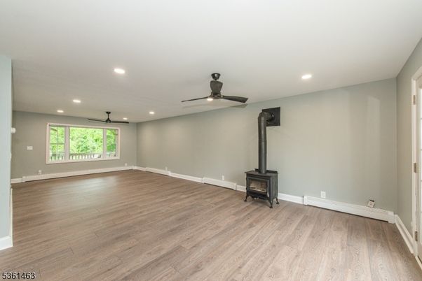 Empty room, Fireplace, Interior, Recessed Lighting, Wood Texture Flooring