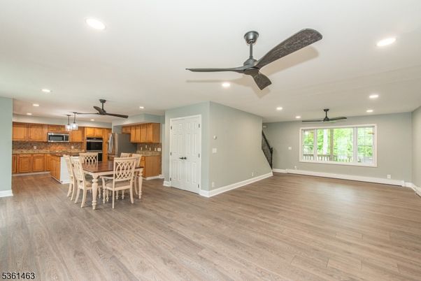 Dining room, Interior, Kitchen, Recessed Lighting, Wood Texture Flooring