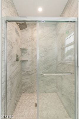 Bathroom, Glass Shower, Interior, Marble Walls, Recessed Lighting