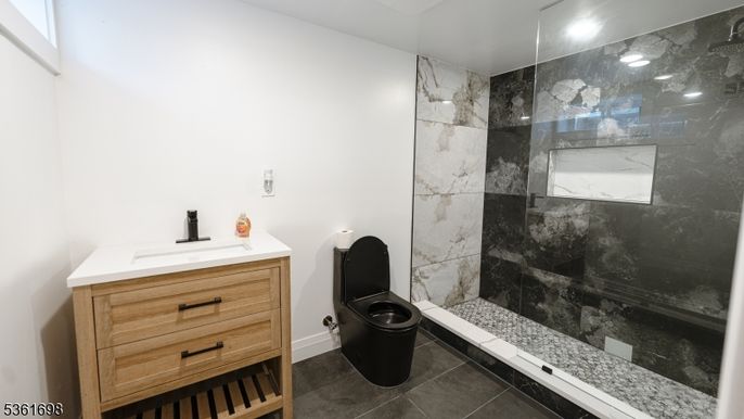 Bathroom, Glass Shower, Interior, Marble Walls, Recessed Lighting
