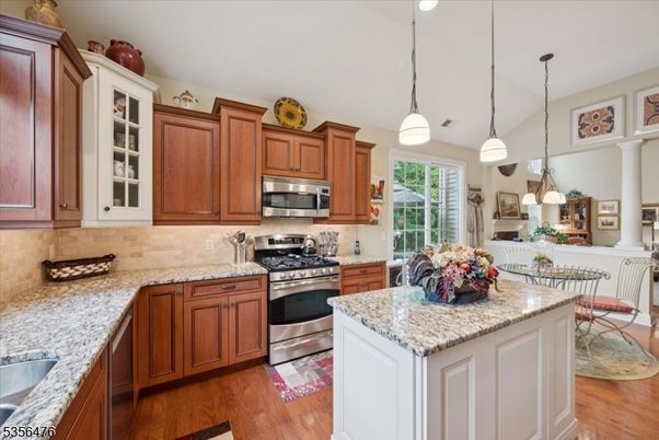 Interior, Kitchen, Pendant Lights, Stainless Steel Appliances, Wood Texture Flooring