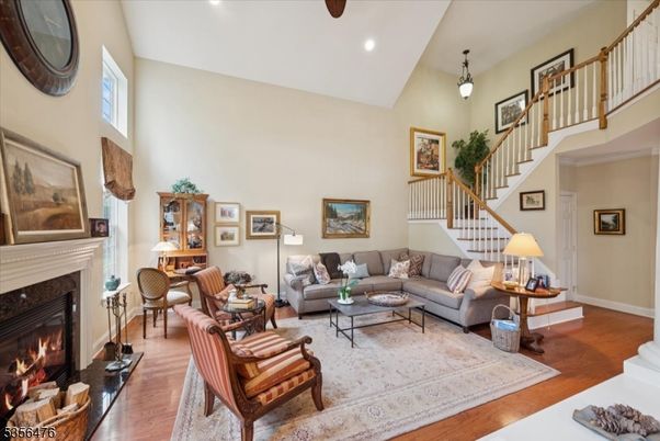 Fireplace, Interior, Living room, Pendant Lights, Recessed Lighting, Wood Texture Flooring