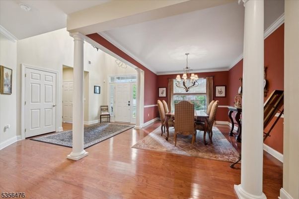 Chandelier, Dining room, Interior, Wood Texture Flooring