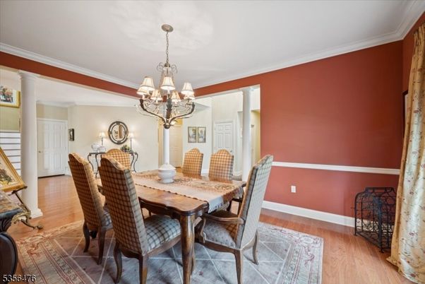 Chandelier, Dining room, Interior, Wood Texture Flooring
