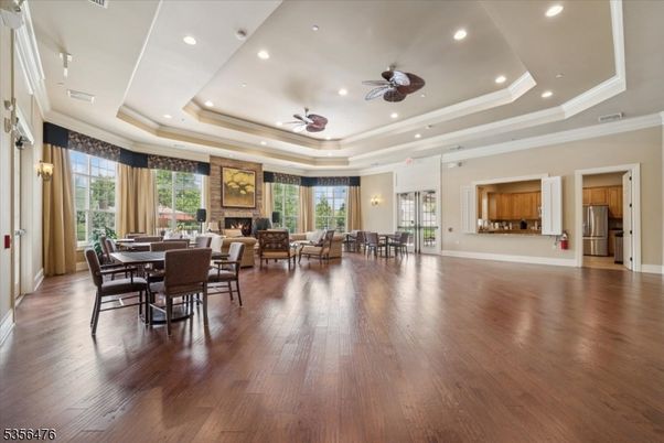 Dining room, Interior, Recessed Lighting, Wood Texture Flooring