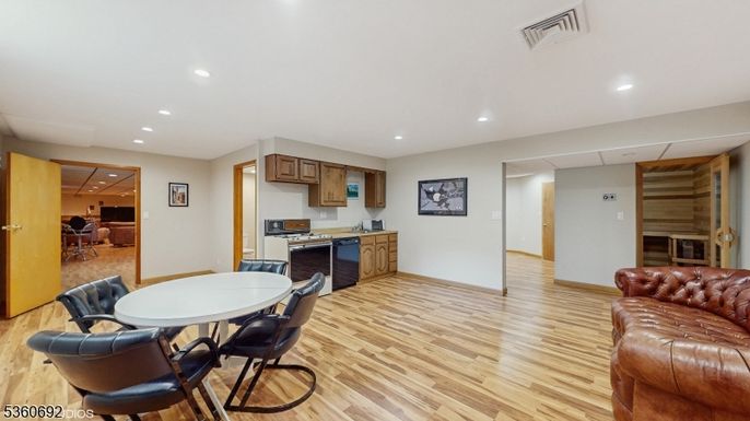 Dining room, Interior, Kitchen, Recessed Lighting, Wood Texture Flooring
