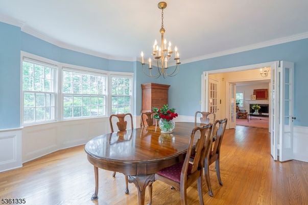 Chandelier, Dining room, Interior, Wood Texture Flooring