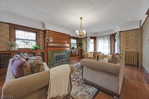Chandelier, Fireplace, Interior, Living room, Wood Texture Flooring