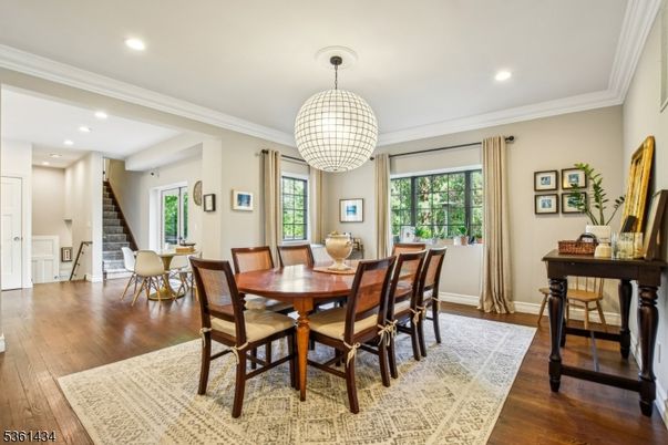 Dining room, Interior, Recessed Lighting, Wood Texture Flooring