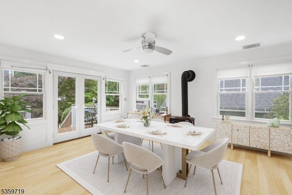 Dining room, Interior, Recessed Lighting, Wood Texture Flooring