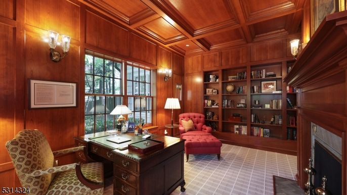 Fireplace, Home Office, Interior, Wooden Beams, Wooden Ceilings, Wooden Walls