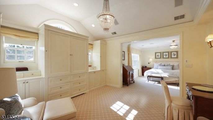 Bedroom, Chandelier, Interior, Recessed Lighting