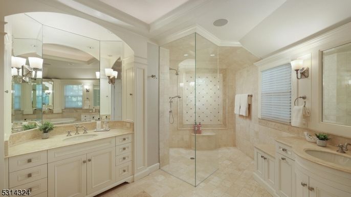 Bathroom, Dual Sink Vanities, Glass Shower, Interior, Recessed Lighting