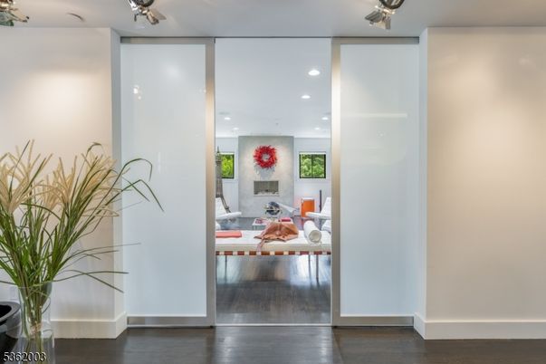 Fireplace, Interior, Recessed Lighting, Wood Texture Flooring