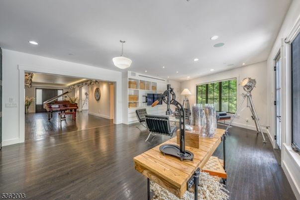 Dining room, Interior, Piano, Recessed Lighting, Wood Texture Flooring