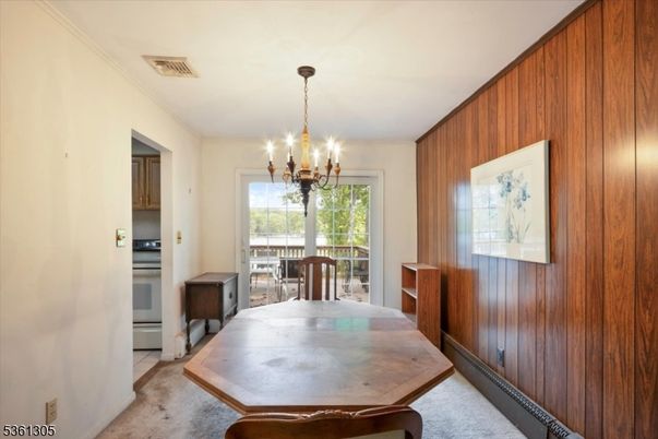 Chandelier, Dining room, Interior, Wooden Walls