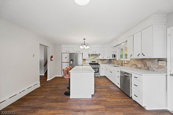 Chandelier, Interior, Kitchen, Stainless Steel Appliances, Wood Texture Flooring