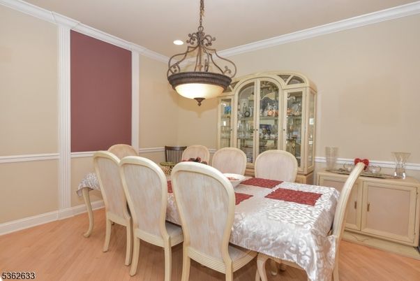 Dining room, Interior, Pendant Lights, Recessed Lighting, Wood Texture Flooring